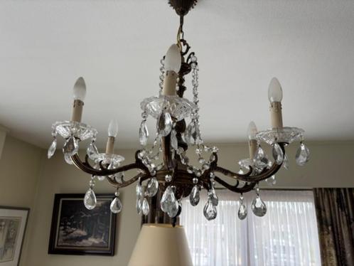 KROONLUSTER  VINTAGE met glazen (of kristallen) bellen, Huis en Inrichting, Lampen | Kroonluchters, Gebruikt, Glas, Ophalen