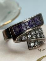 Antieke ring in sterling zilver 925 amethist en zirkonen, Verzenden, Zilver, Ring