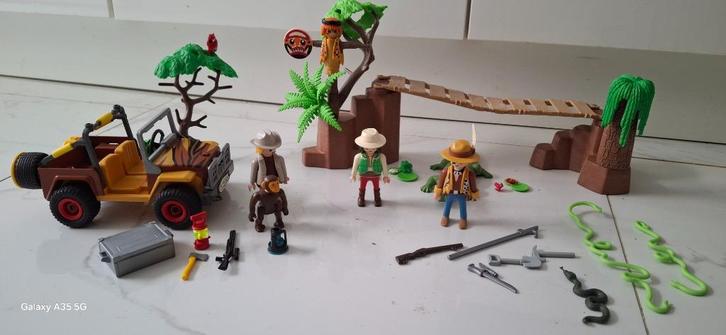 PLAYMOBIL 3018 3016 jeepsafari in Afrikaanse hangbrug, Kinderen en Baby's, Speelgoed | Playmobil, Zo goed als nieuw, Complete set