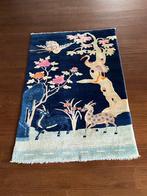 Blauw Chinees Handgeknoopt Wol Tapijt - Hert, Antiek en Kunst, Antiek | Tapijten, Tafelkleden en Textiel, Ophalen