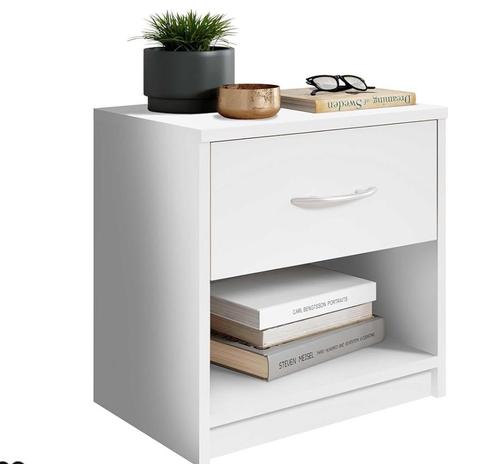 Table de nuit blanche – 1 tiroir + niche – Bon état, Huis en Inrichting, Slaapkamer | Nachtkastjes, Gebruikt, Minder dan 55 cm