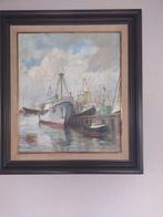 Schilderij boten in Zeebrugge, Antiek en Kunst, Ophalen