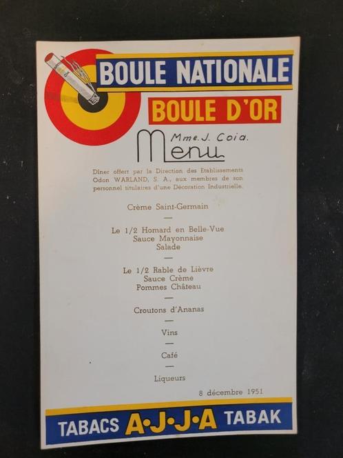 reclamemenu Boule Nationale Boule d'Or A.J.J.A 1951, Verzamelen, Merken en Reclamevoorwerpen, Zo goed als nieuw, Reclamebord, Ophalen of Verzenden