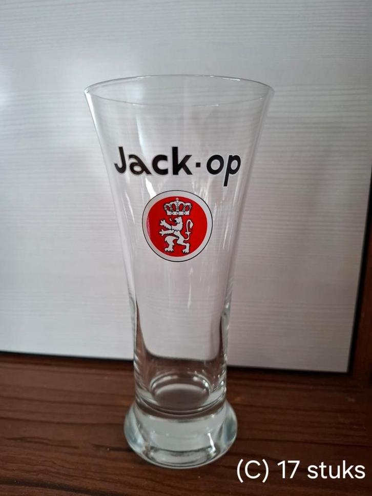 Set van 17 Jack-Op bierglazen vintage!  Ook apart te koop, Verzamelen, Biermerken, Zo goed als nieuw, Leeuw, Ophalen of Verzenden