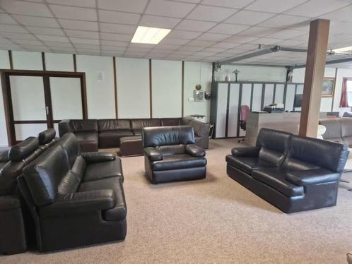 ZWARTE BUFFELLEDEREN SALON 3+2+1 ZIT, Huis en Inrichting, Zetels | Voetbanken en poefs, Gebruikt, Leer, Ophalen