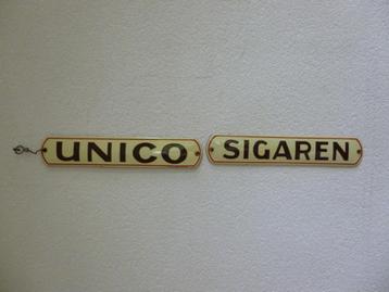 SETJE EMAILLE RECLAME DEURPOSTJES"UNICO SIGAREN"UIT 1935 beschikbaar voor biedingen