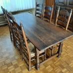 Tafel (200 x 85 x 80) met 6 stoelen - stevig hout, Ophalen, Gebruikt, 50 tot 100 cm, Vijf personen of meer