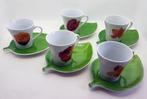 Lot 5 tasses expresso ou thé avec sous-tasses feuille, Comme neuf, Tasse(s) et/ou soucoupe(s), Autres styles, Enlèvement ou Envoi