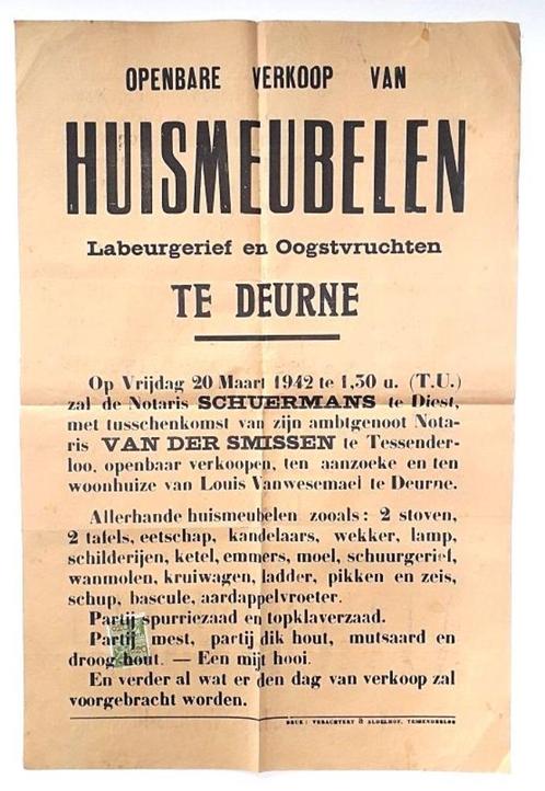 Affiche Openb. verkoop 1942, Verzamelen, Posters, Gebruikt, Rechthoekig Staand, Ophalen of Verzenden