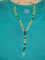 Collier chapelet perles ovales jaunes croix jaune, Bijoux, Sacs & Beauté, Colliers, Jaune, Synthétique, Enlèvement ou Envoi, Neuf
