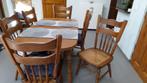 Table avec rallonge et six chaises, Classique, Bruin, Zo goed als nieuw, Hout