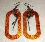 oorbellen schijfjes koper met oranje parelmoer hars, Bijoux, Sacs & Beauté, Boucles d'oreilles, Envoi, Orange, Verre