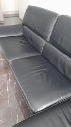 Grand canapé en cuir noir avec surpiqûre blanche, Maison & Meubles, Comme neuf, Enlèvement, Cuir