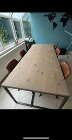 Houten Eettafel met ijzeren onderstel, Ophalen, Gebruikt, 200 cm of meer, 50 tot 100 cm