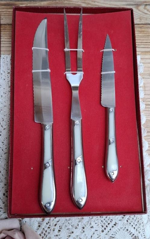 3 Delig Frans vleesbestek, APA Inoxydable, benen inleg, Antiek en Kunst, Curiosa en Brocante, Ophalen of Verzenden