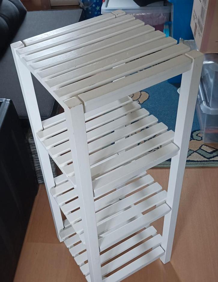 Étagère en bois, blanche, 4 niveaux., Maison & Meubles, Armoires | Étagères à chaussures, Utilisé, Enlèvement