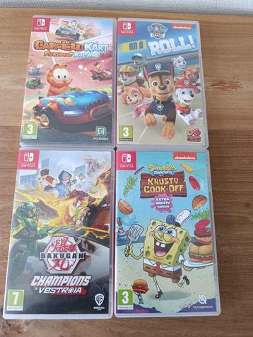 4 Nintendo SWITCH spelletjes Garfield, Paw Patrol, Spons Bob beschikbaar voor biedingen