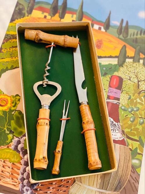 Vintage bamboe coctail set in origineel doosje, Antiquités & Art, Curiosités & Brocante, Enlèvement ou Envoi