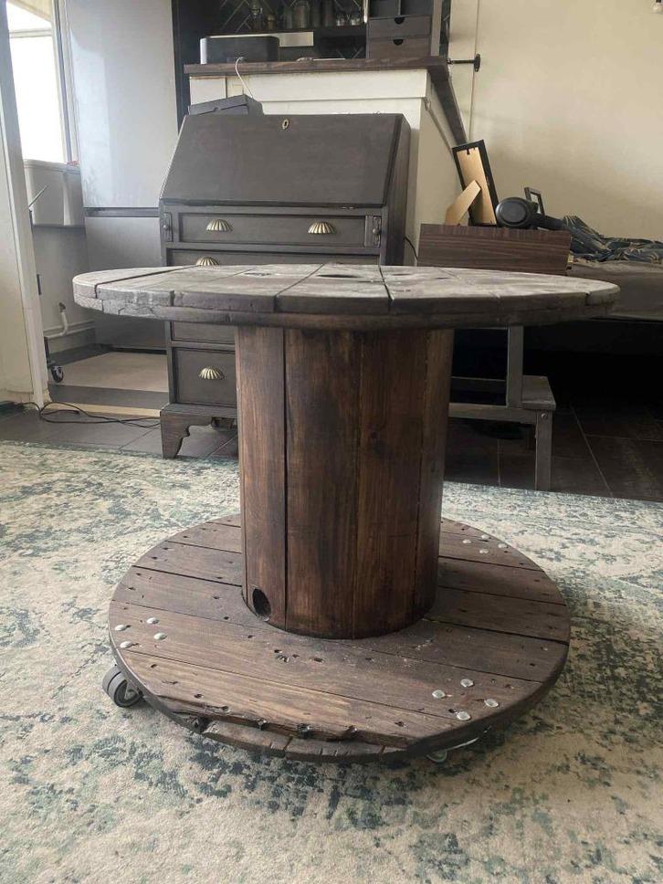 Upcycled Bobijntafeltje, Huis en Inrichting, Tafels | Bijzettafels, Nieuw, Rond, 60 cm of meer, 55 tot 75 cm, Hout, Ophalen