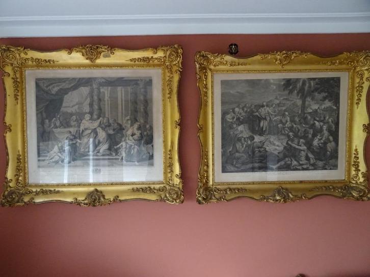 Antieke gravures 100x88cm vergulde lijst Geboorte Christus, Antiek en Kunst, Antiek | Religieuze voorwerpen, Ophalen of Verzenden