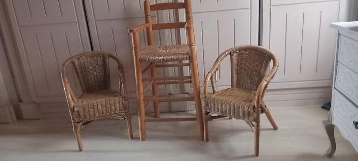 3 retro kinderstoeltjes. 2 in riet, Verzamelen, Retro, Ophalen