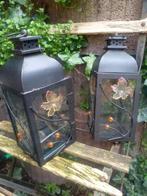lantaarn -metaal(+blauw glas)+koperen windlicht, Ophalen of Verzenden