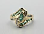 Bague vintage en or, pierre précieuse, émeraude et diamant., Bijoux, Sacs & Beauté, Comme neuf, Vert, Avec pierre précieuse, Or