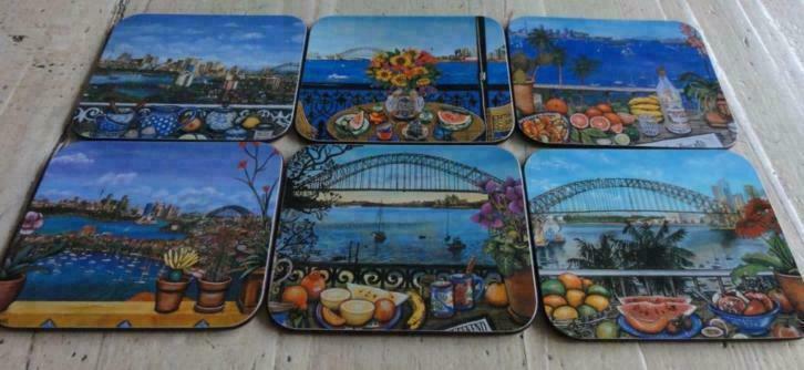 6 onderzetters met kurk, Sidney Australië, Jason Coasters, Antiek en Kunst, Curiosa en Brocante, Ophalen of Verzenden