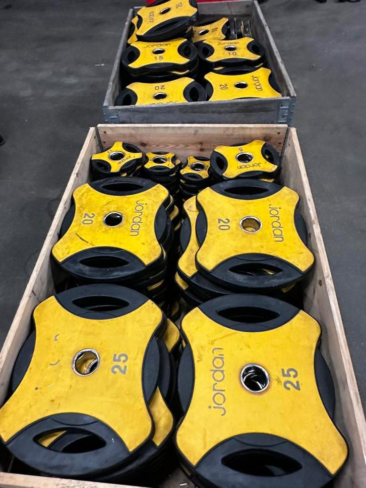 1555kg Olympische Rubberen Grip Gewichten, Sport en Fitness, Fitnessmaterialen, Gebruikt, Halterschijven, Ophalen