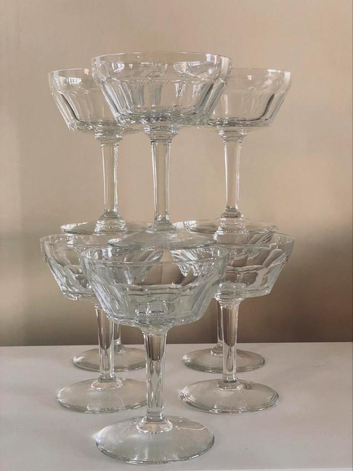 Vintage set van 8 kristal champagne coupes, Antiek en Kunst, Antiek | Glaswerk en Kristal, Ophalen of Verzenden