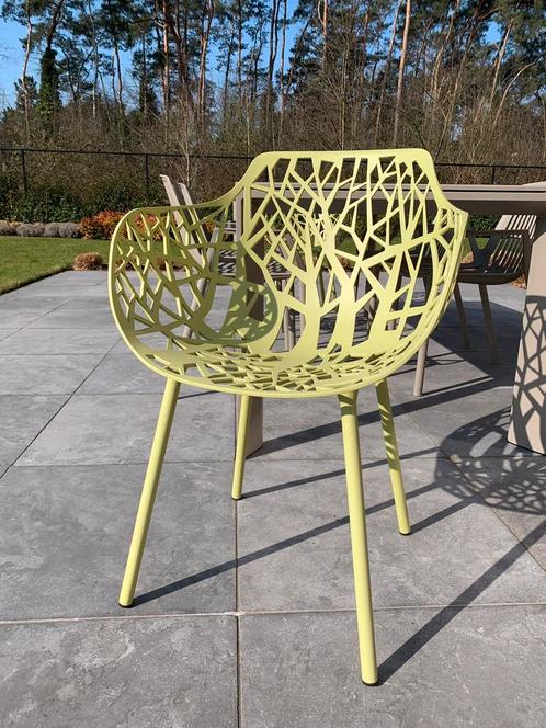 Design tuinstoel groen - Fast Forest + zitkussen (2 stuks), Tuin en Terras, Tuinstoelen, Zo goed als nieuw, Aluminium, Ophalen