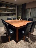 Stoelen lederen met licht eiken poten, Huis en Inrichting, Stoelen, Ophalen, Gebruikt, Blauw, Leer