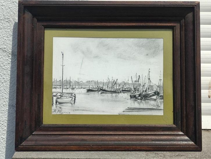 dessin marine signe andree algrain, Antiek en Kunst, Kunst | Tekeningen en Fotografie, Ophalen of Verzenden