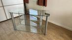 Moderne glazen TV-meubel met zilverkleurige poten, Ophalen, 100 tot 150 cm, Minder dan 100 cm, 25 tot 50 cm
