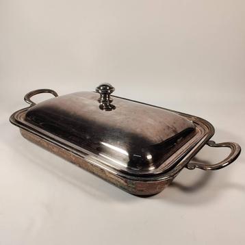 Plat en métal argenté avec couvercle et plat en pyrex, Enlèvement ou Envoi