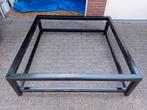 Grote houten salontafel met 2 glazen bladen (1,6m/1,6m), Ophalen