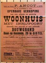 Retro affiche : openbare verkoping woonhuis 1953, Verzamelen, Posters, Ophalen of Verzenden, Gebruikt