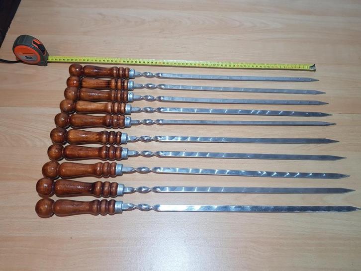 Lot de 10 Brochettes Professionnelles Inox avec Manche Bois, Tuin en Terras, Barbecue-accessoires, Nieuw, Ophalen