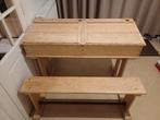 Dubbele schoolbank, massief hout, Huis en Inrichting, Bureaus, Ophalen, Gebruikt