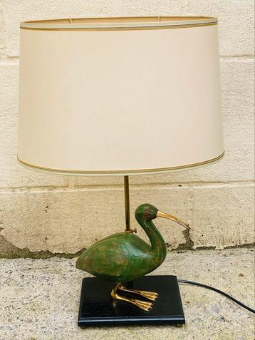 Vintage tafellamp Ibis eend groen messing poten en snavel