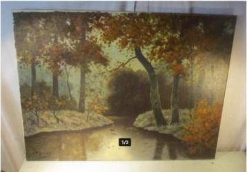 Mooi Geschilderd Werk 'Rivier in de Herfst' - P Burnes beschikbaar voor biedingen