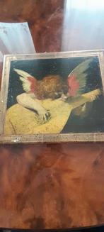 Oud frame op hout, engel speelt oude gitaar, Ophalen