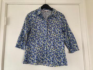 Bloemenbloesje blauwgeel - Terre Bleue - S, Kleding | Dames, Ophalen of Verzenden, Maat 36 (S), Gedragen, Terre Bleue