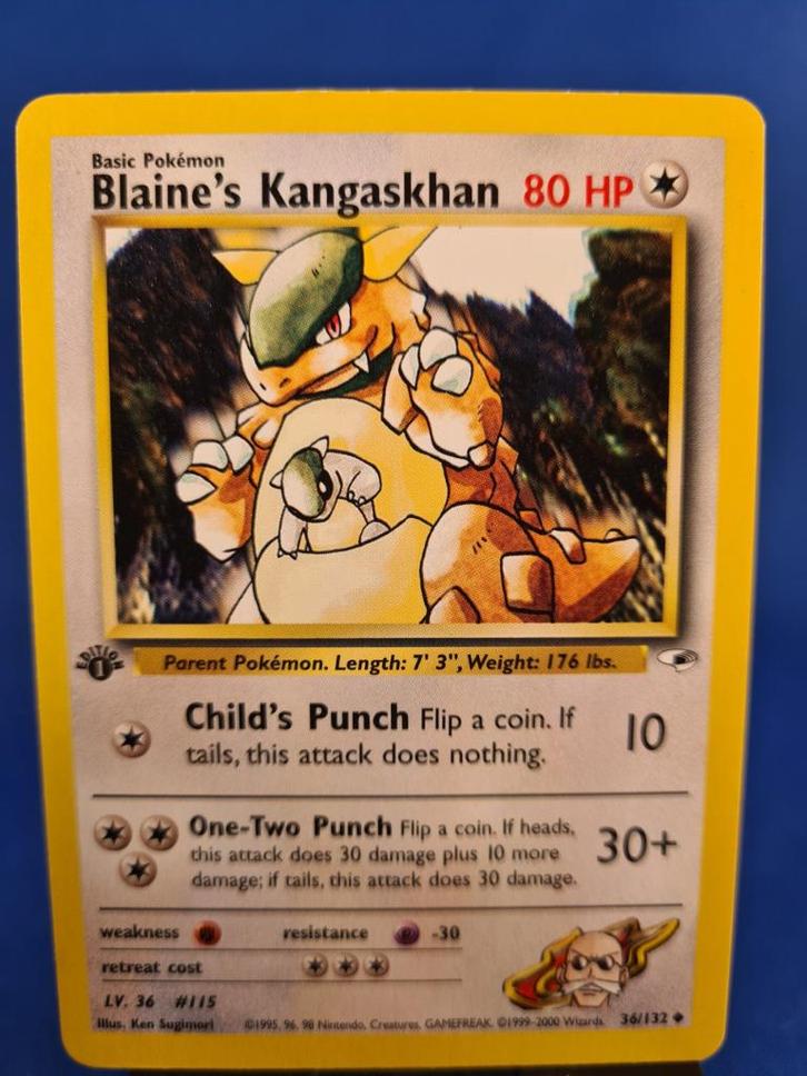 Blaine's Kangaskhan 36/132 - Gym Heroes (1st edition), Hobby en Vrije tijd, Verzamelkaartspellen | Pokémon, Gebruikt, Verzenden