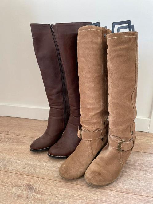 2 paar bruine botten met hak, Kleding | Dames, Schoenen, Gedragen, Hoge laarzen, Bruin, Ophalen of Verzenden