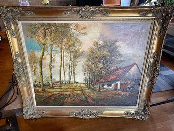 Groot landschap met hoeve in goudkleurige lijst 70110 beschikbaar voor biedingen