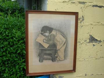 GESIGNEERD LÉON DEVOS HET KLEINE MEISJE IN HOUTSKOOL  beschikbaar voor biedingen