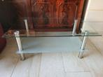 Vintage chromen salontafel blad gehard&gezandstraald glas, Huis en Inrichting, Tafels | Salontafels, Ophalen, Zo goed als nieuw