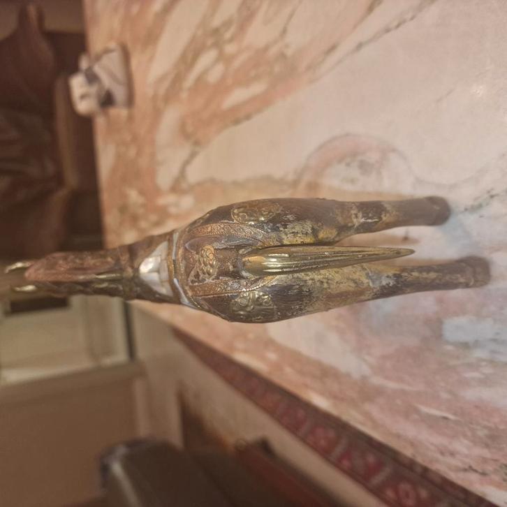 Decoratief bronzen paard met parelmoer inleg – vintage, Antiek en Kunst, Antiek | Bestek, Ophalen