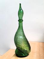 Vintage groene glazen karaf - Empoli - eendvorm, Antiek en Kunst, Ophalen of Verzenden